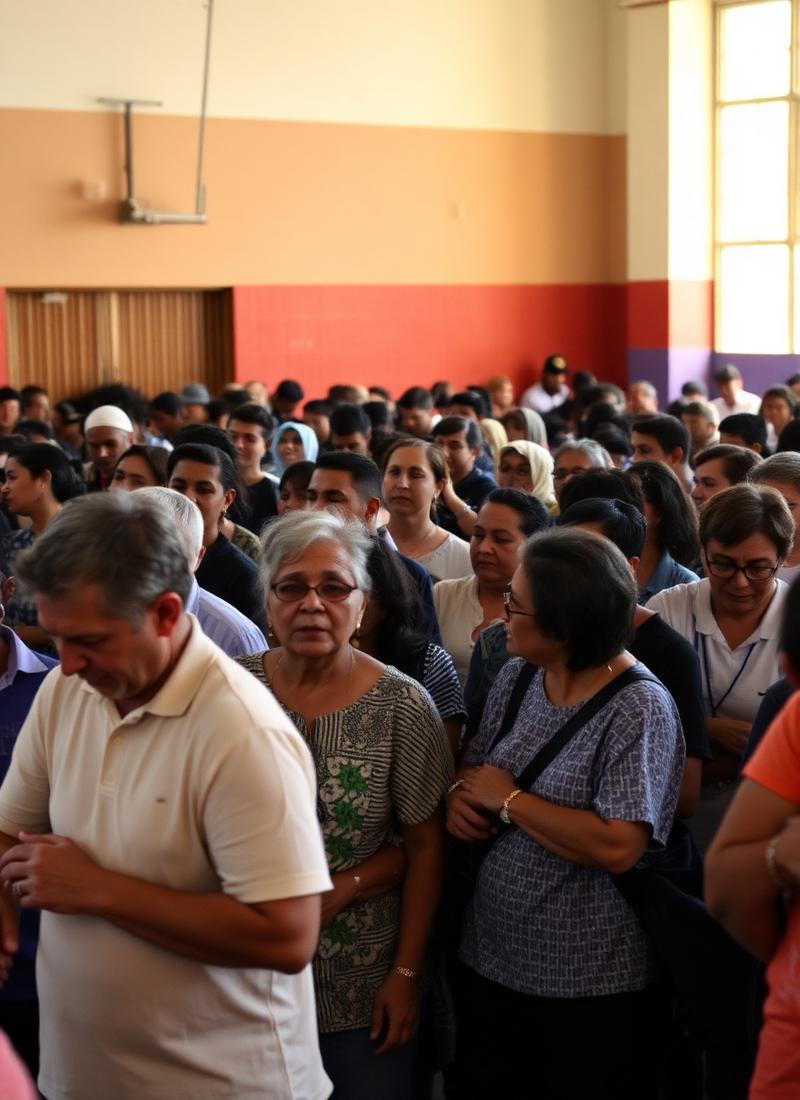 Encontro comunitário em ginásio de escola